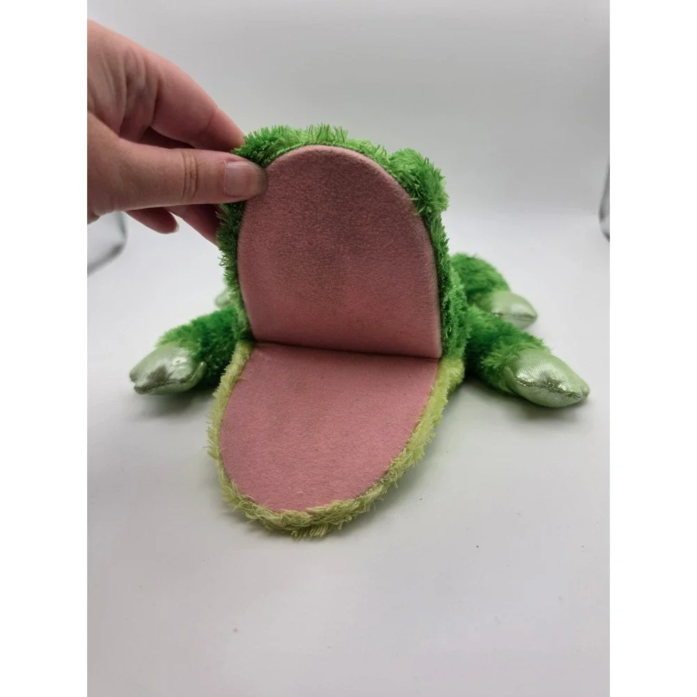 Aurora World Green Alligator Hand Puppet Plush Metallic Feet Blue Eyes Toy